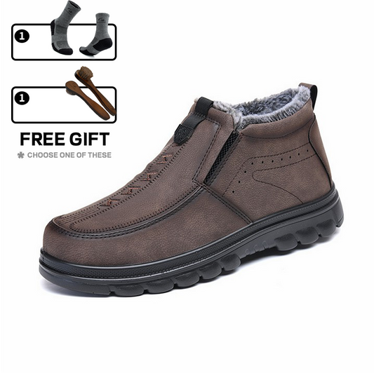 (Limited Time Discount 70% off)Men's Winter Warm Genuine Leather Flannel Lined Orthopedic Boots Arch Support Waterproof Non-Slip Boots