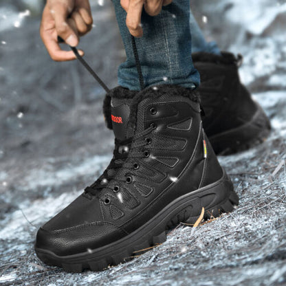 Men's Genuine Leather Warm Snow Boots Waterproof Non-Slip Winter Hiking Boots