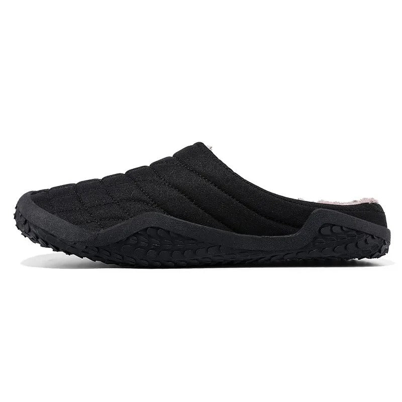 (Limited Time Sale 49%off)Men slippers home winter indoor warm plush shoes thick bottom waterproof leather house slippers cotton shoes