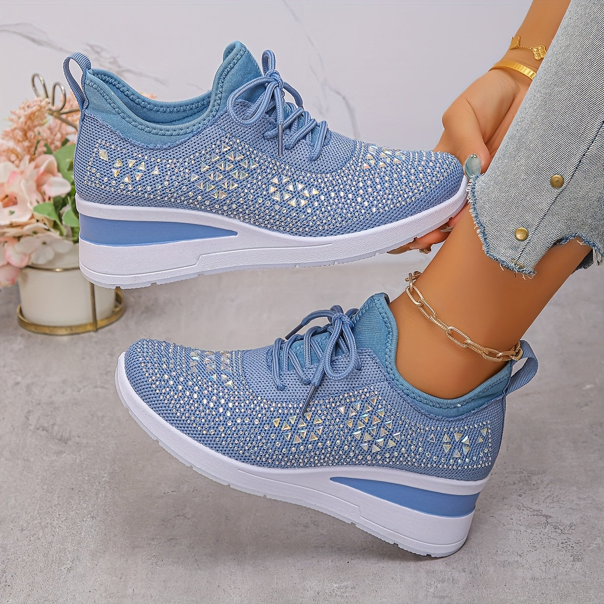 🔥Last Day Promotion 70% OFF - Women's Casual Fashion Breathable Rhinestone-Embellished Orthopaedic Sneakers