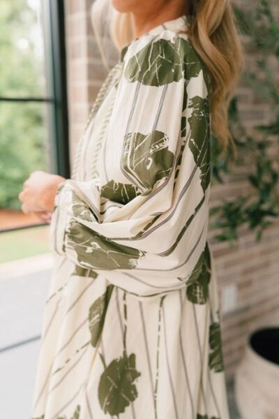 Printed Tie Neck Three-Quarter Sleeve Mini Dress