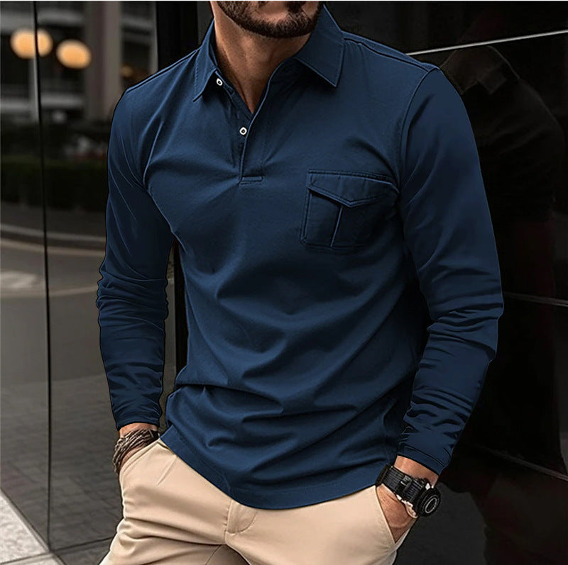 Men's Casual Lapel Polo Long Sleeve Shirt