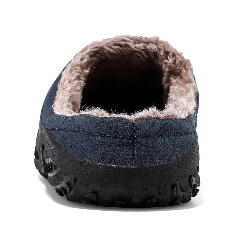 (Limited Time Sale 49%off)Men slippers home winter indoor warm plush shoes thick bottom waterproof leather house slippers cotton shoes